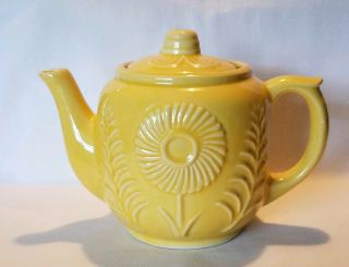 Vintage Shawnee Pottery Yellow Flower & Fern Teapot 5 Cup 5 1/4 " Usa 1940 