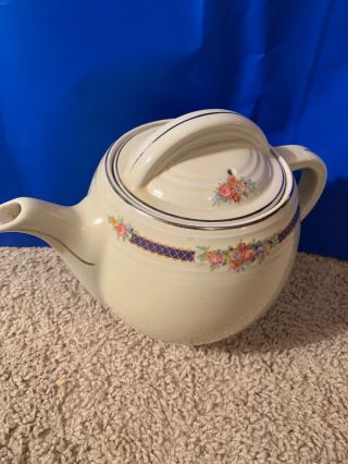 Vintage Halls Superior Quality Kitchenware Teapot W/lid Blue Bouquet Pattern