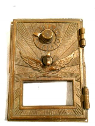 Vintage Brass Post Office Box Door - Flying Eagle Keyless 5 3/8 X 6 3/4