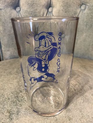 Vintage Promo Donald Duck Disney Glass 4 1/2” Blue - Walt Disney 1950s 2