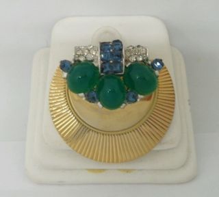 Vintage Boucher Cabochon Green Emerald Blue Sapphire Rhinestone Pin Brooch 3560 2