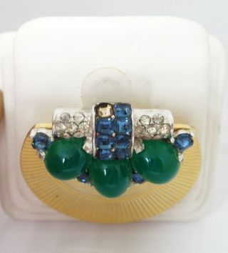 Vintage Boucher Cabochon Green Emerald Blue Sapphire Rhinestone Pin Brooch 3560 3