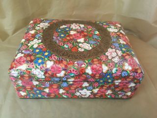 Vintage Floral Cloisonne Look Wooden Card Box Or Cigarette Box -