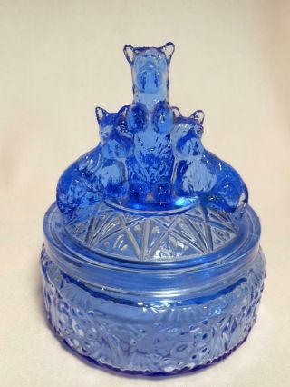 Gorgeous Vintage Sapphire Blue Glass Figural Scottie Dogs Powder Jewelry Box