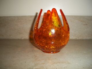 Vtg Mid Century Viking Persimmo Crackle Glass Epic Patio Lite Candle Holder 7019