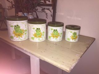 Vintage Sears Neil The Frog 1979 Kitchen 4 Pc.  Canister Set Retro Blast Of Past