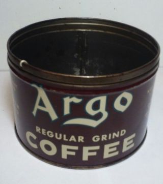 Vintage Argo Regular Grind Coffee Tin No Lid 1 Lb Size