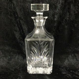 Vintage Hand Cut Lead Crystal Square Decanter Octagon Shaped Stopper