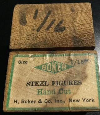 Vintage H.  Boker & Co Inc Steel Figures Number Stamp Punch Set 1/16 " Wood Box