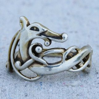 Vintage Ola Gorie Scottish Sterling Silver Finnish Beast Ring Norse Myth S - 6¼