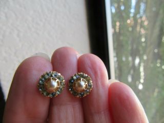 Antique 10k Gold Pearl Green Paste Earrings