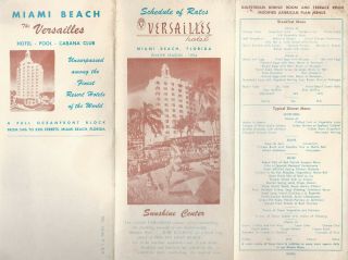 Versailles Hotel Miami Beach Fl Vintage 1954 Schedule Of Rates Hotel Features