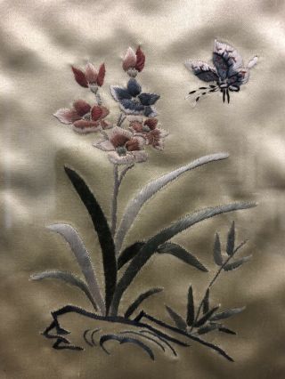 Vintage Chinese Silk Embroidered Fabric Flowers Butterfly Bamboo - styled Frame 4