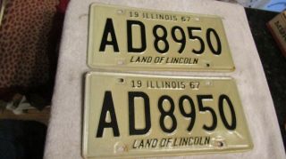 Vintage 1967 Illinois License Plate Matched Pair Set Ad 8950 License Plates
