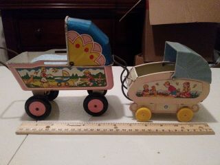 vintage 1950 ' s OHIO ART metal litho baby doll carriage stroller buggy 3