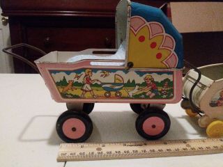vintage 1950 ' s OHIO ART metal litho baby doll carriage stroller buggy 4