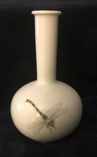 Japanese Dragonfly White Milk Glass Bud Vase Vintage Antique Dragon Fly Japan