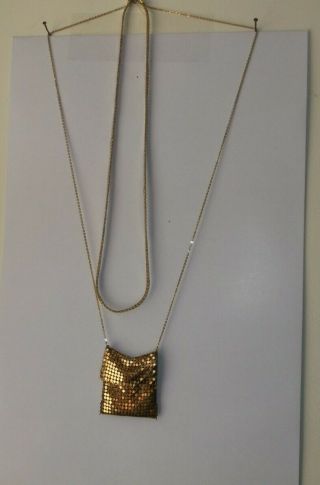 2 Vintage Whiting & Davis Gold Tone Purse Mesh 16” Necklace And 16 " Chain