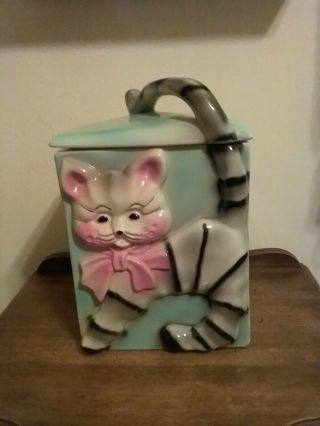 Vtg American Bisque Usa Cat / Kitten Cookie Jar