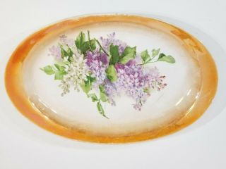 Vtg Homer Laughlin China 15.  5 " Oval Serving Platter Purple Lilacs Made In Usa