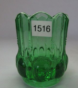 VINTAGE DEGENHART GLASS BEADED OVAL TOOTHPICK HOLDER (LT.  FOREST GREEN) 1522 2