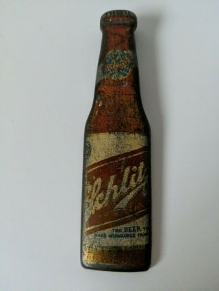 Vintage Schlitz Metal Advertising Beer Bottle Opener Shaped Like Bottle