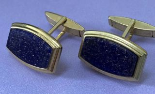 Vintage Faux Lapis Glass Cufflinks - Blue With Gold Specks