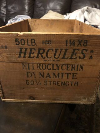 Vintage Wooden High Explosives Crate Hercules Powder Dynamite Gelamite Wood Box