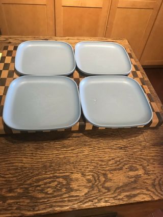 Set Of 4 Vintage Square Tupperware Luncheon Plates Blue
