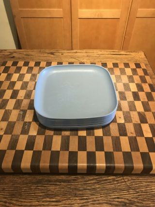 SET OF 4 VINTAGE SQUARE TUPPERWARE LUNCHEON PLATES Blue 2