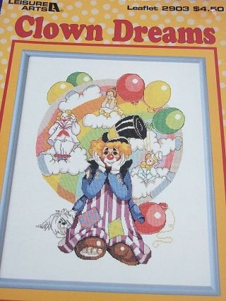 Vintage Leisure Arts " Clown Dreams " Counted Cross Stitch Pattern Leaflet