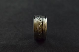 Vintage Sterling Silver Etched Wide Band Ring - 6.  5g