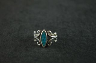 Vintage Sterling Silver Dome Ring W Turquoise Inlay - 3.  7g