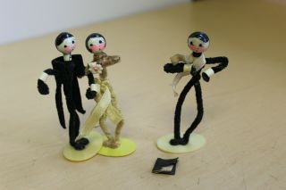 Antique Vintage Bride And Groom With Preacher Figurines - Celluloid - Cake Topper?