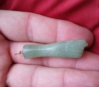 Antique Vintage Light Green Jade Figa Fist Necklace Pendant Watch Fob Charm 2 "
