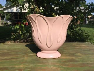Vintage 735 Brush Mccoy Usa Pottery Pink Glaze Scalloped Flower Vase Planter