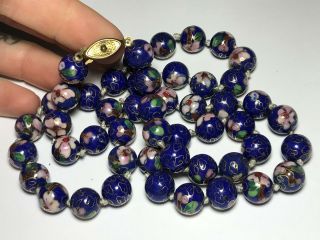 Vtg Chinese Export Blue Cloisonné Enamel Beaded Necklace Strand