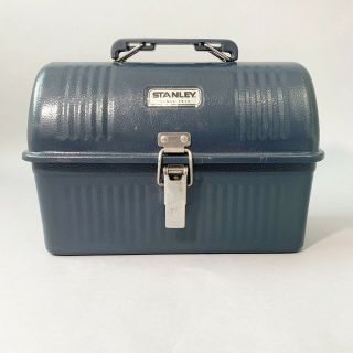 Stanley Metal Lunchbox Blue Hinged Vintage Top Handle Latch Closure 5 Quart