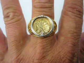 Huge Vintage Gold Eagle Coin Ring With.  02ct Diamond Gold Over.  925 Size 14