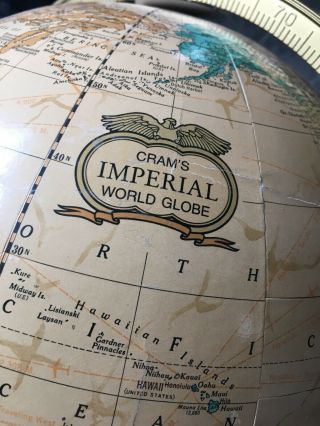 Vintage Cram’s Imperial World Globe Floor Model Metal Wood Stand 34” 3