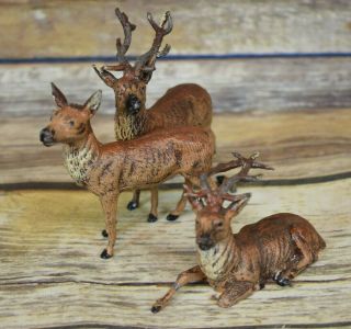 3 Vintage Putz Lead Metal Reindeer Deer Stag Figurines Germany Christmas