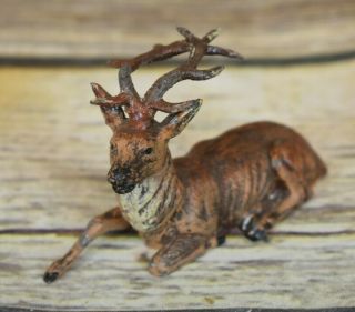 3 Vintage Putz Lead Metal Reindeer Deer Stag Figurines Germany Christmas 2