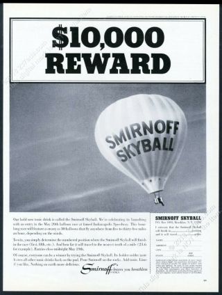 1967 Smirnoff Vodka Skyball Hot Air Balloon Photo Vintage Print Ad