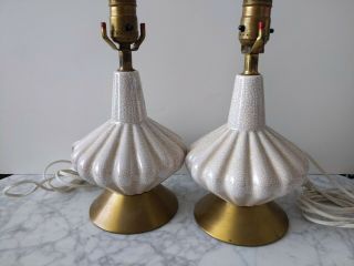 Pair Vintage Mid Century Modern Pink Pearlescent Bedside Lamps Retro Crackle