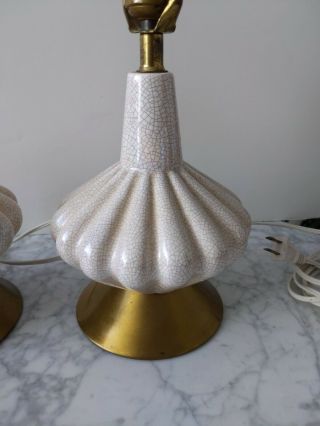 Pair Vintage Mid Century Modern Pink Pearlescent Bedside lamps RETRO Crackle 4