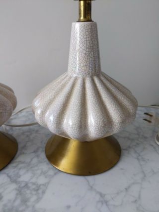 Pair Vintage Mid Century Modern Pink Pearlescent Bedside lamps RETRO Crackle 5