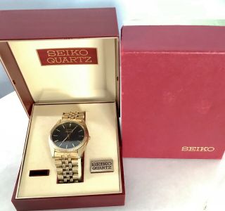 Vintage Men’s Seiko Quartz Watch W/original Box 878280 Gold Plate