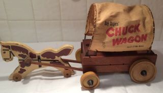Roy Rogers R & R Chuck Wagon With Wood Horse Vintage Pull Toy 1950s