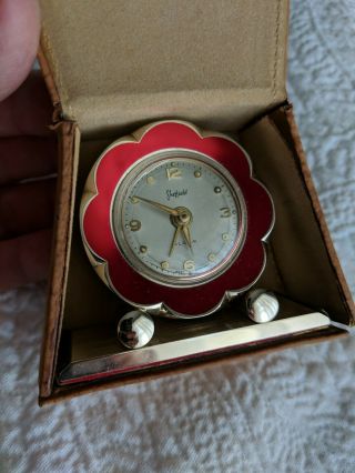 Vintage 1954 Sheffield Travel Alarm Clock & Case West Germany