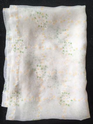 Vtg Flocked Swiss Dot Sheer Floral Curtain Panel 39x61 Daisy Flower Craft Fabric 7